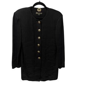 Vintage St. John Basics Black Santana Knit Long Jacket Lion Buttons Size Medium